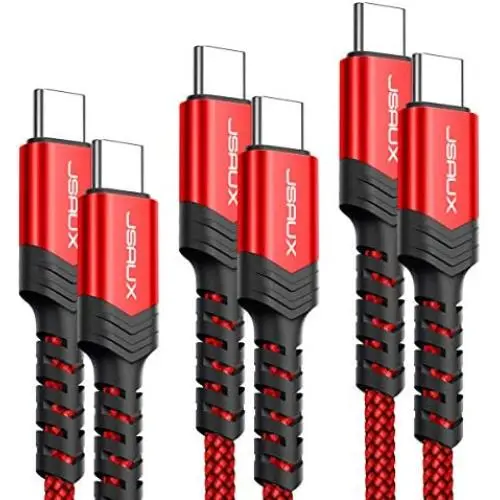 JSAUX USB C to C Cable 60W, 3-Pack [10ft+6.6ft+3.3ft ] Type C Fast Charging Cord Charger Compatible with Samsung Galaxy S20 Ultra Plus S20+ Note 10 10+ A80, Google Pixel 4 3 2 XL iPad Pro 2018 -Red