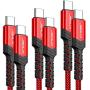 JSAUX USB C to C Cable 60W, 3-Pack [10ft+6.6ft+3.3ft ] Type C Fast Charging Cord Charger Compatible with Samsung Galaxy S20 Ultra Plus S20+ Note 10 10+ A80, Google Pixel 4 3 2 XL iPad Pro 2018 -Red