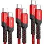 JSAUX USB C to C Cable 60W, 3-Pack [10ft+6.6ft+3.3ft ] Type C Fast Charging Cord Charger Compatible with Samsung Galaxy S20 Ultra Plus S20+ Note 10 10+ A80, Google Pixel 4 3 2 XL iPad Pro 2018 -Red