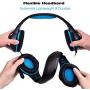 Beexcellent GM-1 Over-Ear Wired 3.5mm Pro Gaming Headset Surround Sound Gaming Headphone with LED Effect and Microphone for PC, Laptop, Tablet, PS4, Xbox, Cell Phone (Blue)