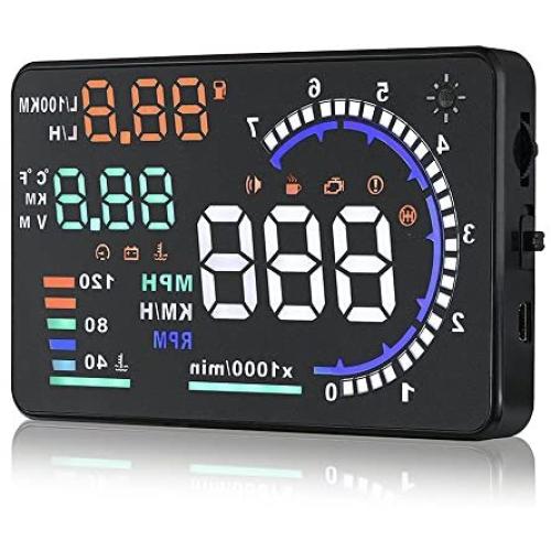 Arestech 5.5 inches A8 OBD2 Windshield HUD Head Up Display with Display RPM MPH Speeding Warning Fuel Consumption Temperature