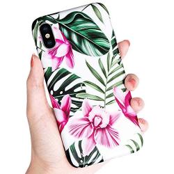 SUBESKING iPhone X Case / Xs Case,Cute Slim Fit Soft TPU White Floral and Green Leaves Pattern Protective Phone Cover for Women Girls (Pink Flowers)