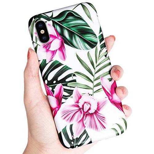 SUBESKING iPhone X Case / Xs Case,Cute Slim Fit Soft TPU White Floral and Green Leaves Pattern Protective Phone Cover for Women Girls (Pink Flowers)