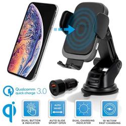 CharGenius Wireless Car Charger Mount, Qi Fast Charging Auto Clamping Phone Holder, Dashboard Windshield Air Vent CD Mount for iPhone 11 Pro XS Max XR X 8+, Android Samsung Galaxy S10+ S10 S9+ S9 S8+