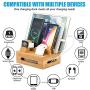 Bamboo Charging Station for Multiple Devices, Organizer Dock for iPhone iPad iWatch Airpods Samsung, Universal iOS and Android Cell Phones & Tablets, with 5 USB Cables, Device Stand, No Power Supply