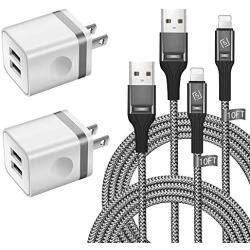 LUOBOL Phone Charger Cable 10 FT with Wall Plug, Braided Long Phone Charging Cord + Dual USB Wall Charger Block Adapter Compatible with iPhone 11/11 Pro Max/XS/XR/X/8/7/6 Plus, iPad (4-Pack)