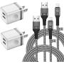 LUOBOL Phone Charger Cable 10 FT with Wall Plug, Braided Long Phone Charging Cord + Dual USB Wall Charger Block Adapter Compatible with iPhone 11/11 Pro Max/XS/XR/X/8/7/6 Plus, iPad (4-Pack)