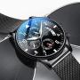 Donia Mens Watch Multi-Hand Original Stainless Steel Waterproof Fashion Casual Analog Quartz Gift Watch Black