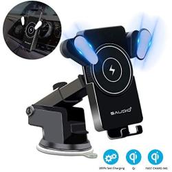 Wireless Car Charger Mount,Qi Automatic Clamping SAUDIO Dashboard Air Vent Gravity Sensor Phone Holder Compatible with iPhone X/Xs MAX/XS/XR/X/8/8+,Samsung S10/S10+/S9/S9+/S8/S8+