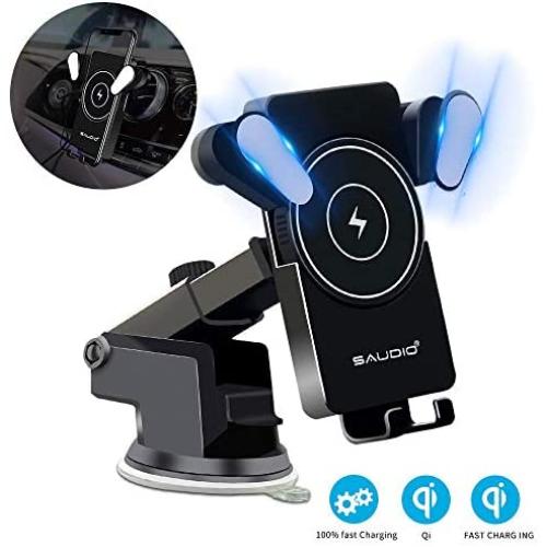 Wireless Car Charger Mount,Qi Automatic Clamping SAUDIO Dashboard Air Vent Gravity Sensor Phone Holder Compatible with iPhone X/Xs MAX/XS/XR/X/8/8+,Samsung S10/S10+/S9/S9+/S8/S8+