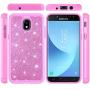 Galaxy J3 Achieve Case,Galaxy J3 2018/J3 Star/Express Prime3/Amp Prime3 Glitter Case,Luxury Glitter Sparkle Bling Case,Hybrid PC Silicone Faux Leather Cover,Dual Layer Armor Phone Case Pink