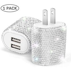 Bling USB Wall Charger,5V/2.4A Dual Port Quick Fast Charger Plug Cell Phone Block Adapter for iPhone 11/Xs/XS Max/XR/X/8/7/6/Plus,iPad Pro/Air 2/Mini 3/4,Android Samsung Note/Galaxy 9/8/7/10(1 Pack)