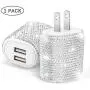 Bling USB Wall Charger,5V/2.4A Dual Port Quick Fast Charger Plug Cell Phone Block Adapter for iPhone 11/Xs/XS Max/XR/X/8/7/6/Plus,iPad Pro/Air 2/Mini 3/4,Android Samsung Note/Galaxy 9/8/7/10(1 Pack)