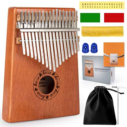 Kalimba Thumb Piano 17 Keys Finger Piano Start Kits Musical Instrument Gift for Kids Adult Beginners with Tuning Hammer Study Instruction