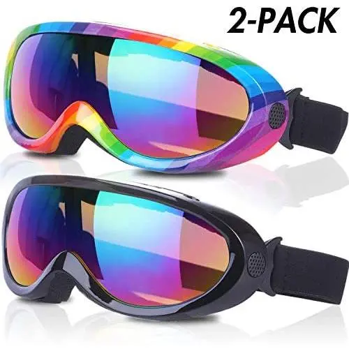 Rngeo Ski Goggles, Pack of 2, Snowboard Goggles for Kids, Boys & Girls, Youth, Men & Women, with UV 400 Protection, Wind Resistance, Anti-Glare Lenses, New Edition