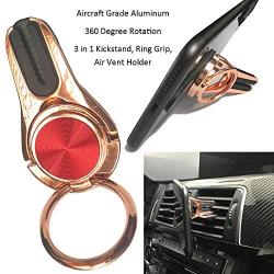 Keyfit Tools Slick Trick Rose Chrome 3 in 1 Cell Phone Grip Stand, Car Mount Ring Finger Holder, Car Air Vent Holder, Kickstand Aircraft Grade Aluminum Polished Chrome Finish