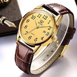 Men Women Wrist Watch Brown Leather-OLEVS Casual Classic Number Easy Reader Analog Quartz Dress Waterproof 3ATM Wristwatch