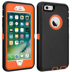 iPhone 6/6S Case Shockproof High Impact Tough Rubber Rugged Hybrid Case Silicone Triple Protective Anti-Shock Shatter-Resistant Mobile Phone Case for iPhone 6/6S 4.7"(Black-Orange)