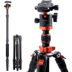 K&F Concept TM2515M1 67 inch Compact Lightweight Aluminum Travel Tripod 10kg/22lbs Load Capacity,with Monopod 360° Panorama Ball Head Compatible with DSLR Camera