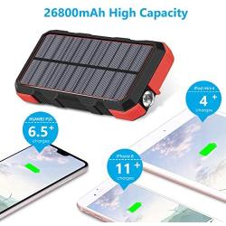 Hiluckey Portable Solar Charger 26800mAh USB C 18W Power Bank Fast Charge Battery Charger for iPhone 11, Samsung S10, Huawei, MacBook