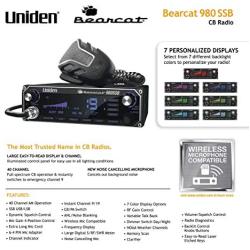 Uniden BEARCAT 980 40- Channel SSB CB Radio with Sideband NOAA WeatherBand,7- Color Digital Display PA/CB Switch and Noise Cancelling Mic, Wireless Mic Compatible