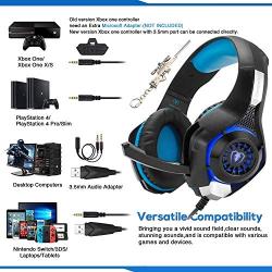 Gaming Headset for New Xbox One PS4 PC Laptop Tablet with Mic, Over Ear Headphones, Noise Canceling, Stereo Bass Surround for Kids Mac Smartphones Cellphone … (Blue)