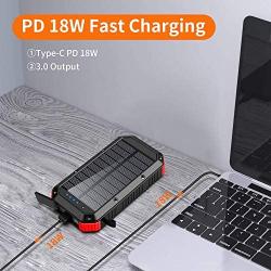 Solar Power Bank 30000mAh, Solar Charger Wireless Portable Charger 18W with 5 Outputs & Type-c Input 4 Lighting Modes Super Bright Flashlight Waterproof Phone Charger for Camping Outdoor