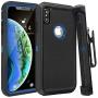 FOGEEK Case for iPhone Xs Max, Belt Clip Holster Heavy Duty Kickstand Cover [Support Wireless Charging] [Dust-Proof] [Shockproof] Compatible for Apple iPhone Xs Max [6.5 Inch] (Black/Blue)
