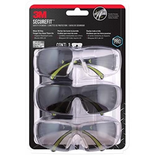 3M SF400-W-3PK-PS Secure-Fit 400 Anti-Fog Eye Protection Glasses, Multi-Pack (3 Pack)