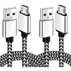 Android Micro USB Charger Cable 2Pack 6FT Fast Charging Cord for Kindle Fire HD HDX Tablets 7 8 Samsung Galaxy S5 S6 S7 Edge J3 J7 Prime Crown Extra Long Nylon Phone Cables White