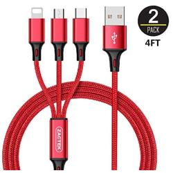 2Pack Multi Charger Cable-ZACTEK- Nylon Braided (4FT) USB Charging Cable Adapter with USB Type C/Micro USB connectors for Mobile Phones Tablets and More