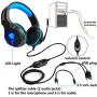 Butfulake Gaming Headset for Xbox One PS4 PlayStation 4 Nintendo Switch PC Smartphone, 3.5mm Stereo Gaming Sound Over-Ear Headphones Noise Cancelling with Mic and LED Light, Blue