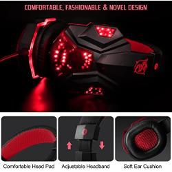 Gaming Headset with Mic and LED Light for Laptop Computer, Cellphone, PS4 and Son on, DLAND 3.5mm Wired Noise Isolation Gaming Headphones - Volume Control.(Black and Red)