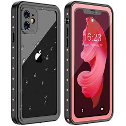 Huakay iPhone 11 Waterproof Case, Full Body 360° Protective Shockproof Dirtproof Sandproof IP68 Phone Case for iPhone 11 (Pink/Clear)(6.1inch)