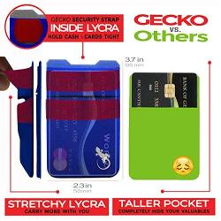 Double Pocket - Adhesive Card Holder - Cell Phone Pouch - Stick on Lycra Pocket - Carry Credit Cards and Cash (Blue)