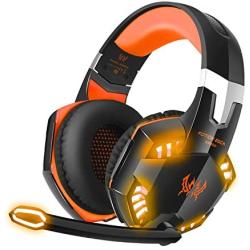 Homgrace Stereo Bass Surround Gaming Headset, Over Ear Gaming Headphones with Mic, Noise Reduction, LED Lights and Volume Control for Laptop, PC, Mac, iPad, Smartphones Orange