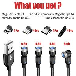 BIG+ Magnetic Phone Charging Cable, 3-in-1, 360° & 180° Rotating Heads. Supports Fast Charging and Data Transfer. Compatible Charger for Micro USB, Type C & iProduct Devices (4 Pack/12 Adapters/Tips)