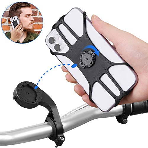 Bike Phone Mount, Detachable 360°Rotation Motorcycle Phone Mount with Adjustable Universal Silicone Handlebar Cradle Compatible Universal Handlebar Holder for ATV, Bicycle or Motorbike. with iPhone 11