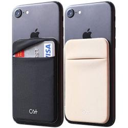 CA+ [Two] Stretch Card Sleeves Stick On Wallet for Cell Phone Card Holder Adhesive Sticker ID Credit Card Holder for Back of Phone (Black + Gold)