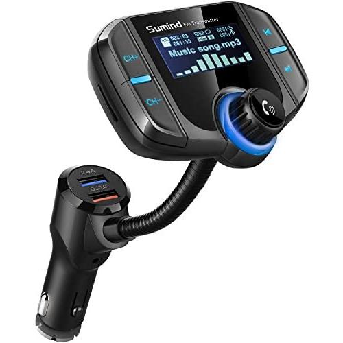 (Upgraded Version) Bluetooth FM Transmitter, Sumind Wireless Radio Adapter Hands-Free Car Kit with 1.7 Inch Display, QC3.0 and Smart 2.4A Dual USB Ports, AUX Input/Output, TF Card Mp3 Player