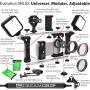 DREAMGRIP Evolution 2 MOJO Universal Modular Video Rig for All Smartphones, DSLR, Action Cameras - Complete Journalist Kit w/52-37-17mm Optics Adapter/Hood/2Filters/Gun Microphone/2LED Lights,etc