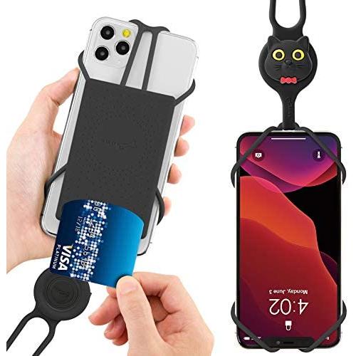 Bone Cell Phone Lanyard with Card Holder, Universal Neck Phone Strap for iPhone 11 Pro Max, Galaxy S Pixel, Smartphone Detachable Case Silicone Straps, fits 4" to 6.5" Phone Tie (2nd Gen) - Miao Cat