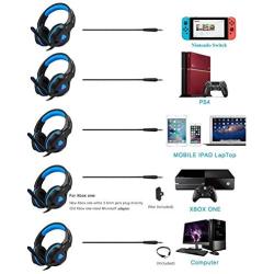 Butfulake Gaming Headset for Xbox One PS4 PlayStation 4 Nintendo Switch PC Smartphone, 3.5mm Stereo Gaming Sound Over-Ear Headphones Noise Cancelling with Mic and LED Light, Blue