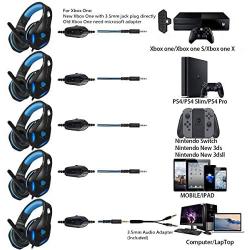 BUTFULAKE GH-2 Gaming Headset for Xbox One with Stereo Surround Sound, PS4 Headset with Noise Canceling Mic & LED Light, Over Ear Gaming Headphones for PC, Nintendo Switch, Mac, Laptop, Blue