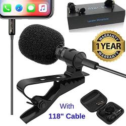 Lavalier Lapel iPhone Ipad Microphone - BluQbt Professional High Audio Quality Clip On asmr Microphone Lav Mic for YouTube Camera Vlogging 118" Cable and Nice Carry case, Compatible with Apple