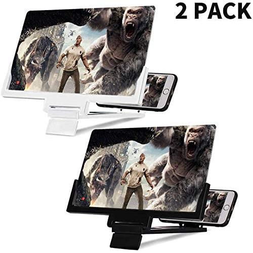 Cell Phone Screen Magnifier, 2 Pcs 12 inch Foldable Screen Amplifiers for Smart Phone, Enlarge Screens Stand Holder for Watching Movie, Video, Reading, and Playing Games (Pack of 2, Black & White)