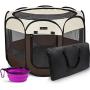 Hepeeng Portable Foldable Pet Playpen and Carrying Case Collapsible Travel Bowl Indoor/Outdoor Use with Water Resistant and Removable Shade Cover for Dog/Cat/Rabbit Suitable for Pets Under 26lb
