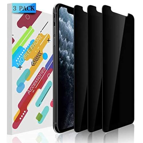 YMHML [3 Pack] Privacy Screen Protector for iPhone 11 Pro Max/iPhone Xs Max (6.5 inch), Tempered Glass Anti Spy Case Friendly Bubble Free Easy Installation