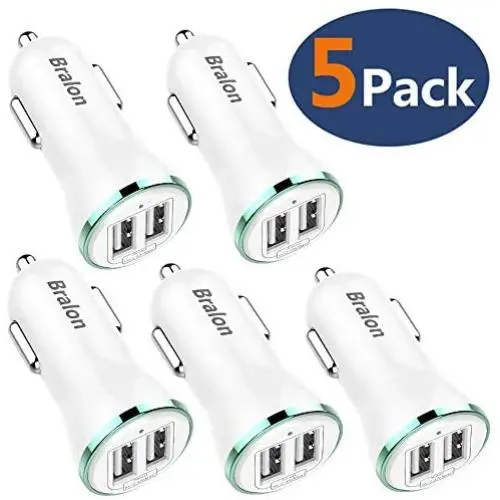 Car Charger[5-Pack],Bralon 12W 2.4A Dual USB Car Charger Adapter with Smart ID Compatible with iPhone 11 Pro Xs Max Xr X 8 7 6 SE Plus,iPad Tablet,Galaxy Note S10 S9 S8 S7 S6,LG and More