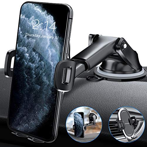 Amwanan Car Phone Mount, Hands-Free Cell Phone Holder for Dashboard, Windshield and Air Vent with Suction Pad Compatible with iPhone, Samsung, LG, Google and Other Smartphones